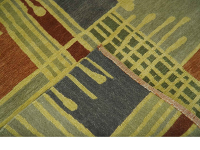 Olive, Brown and Gray Modern Geometrical Stripes Design Hand loom 5x8 wool Area Rug - The Rug Decor