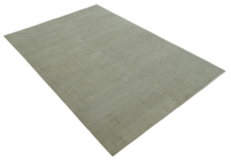Olive Hand Knotted 5.6x8 Modern Geometric Wool and Silk Area Rug - The Rug Decor
