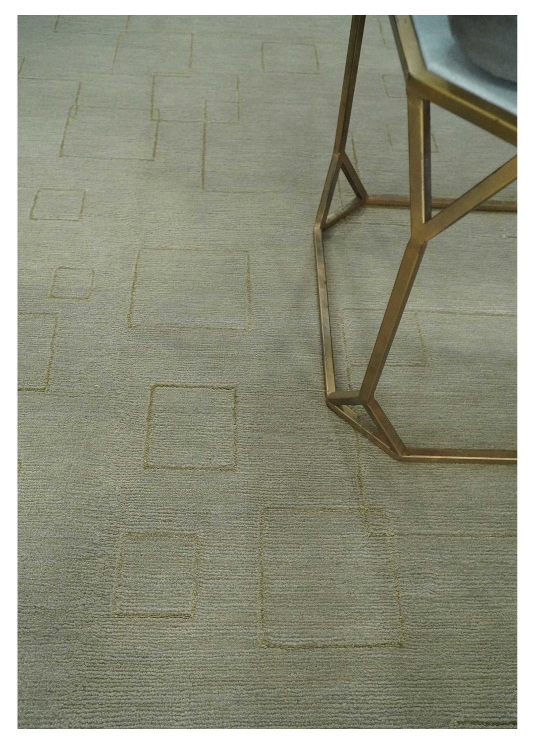 Olive Hand Knotted 5.6x8 Modern Geometric Wool and Silk Area Rug - The Rug Decor
