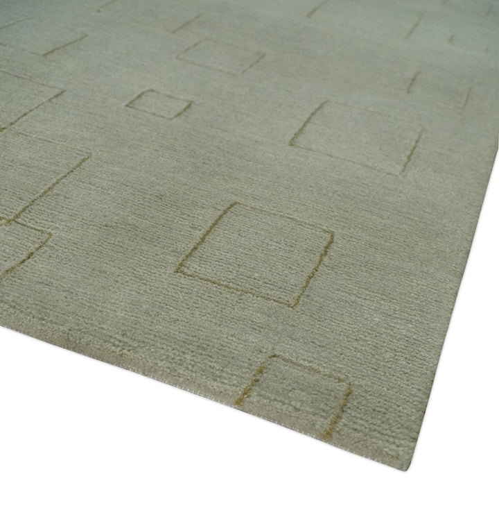 Olive Hand Knotted 5.6x8 Modern Geometric Wool and Silk Area Rug - The Rug Decor