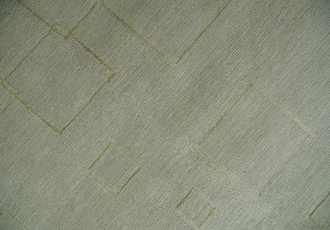 Olive Hand Knotted 5.6x8 Modern Geometric Wool and Silk Area Rug - The Rug Decor