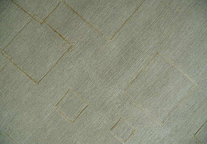 Olive Hand Knotted 5.6x8 Modern Geometric Wool and Silk Area Rug - The Rug Decor