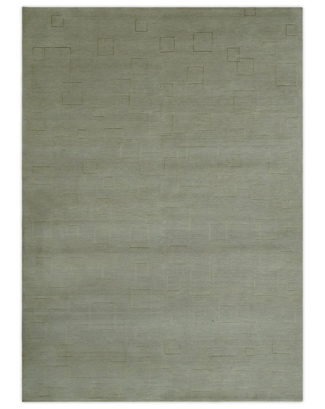 Olive Hand Knotted 5.6x8 Modern Geometric Wool and Silk Area Rug - The Rug Decor