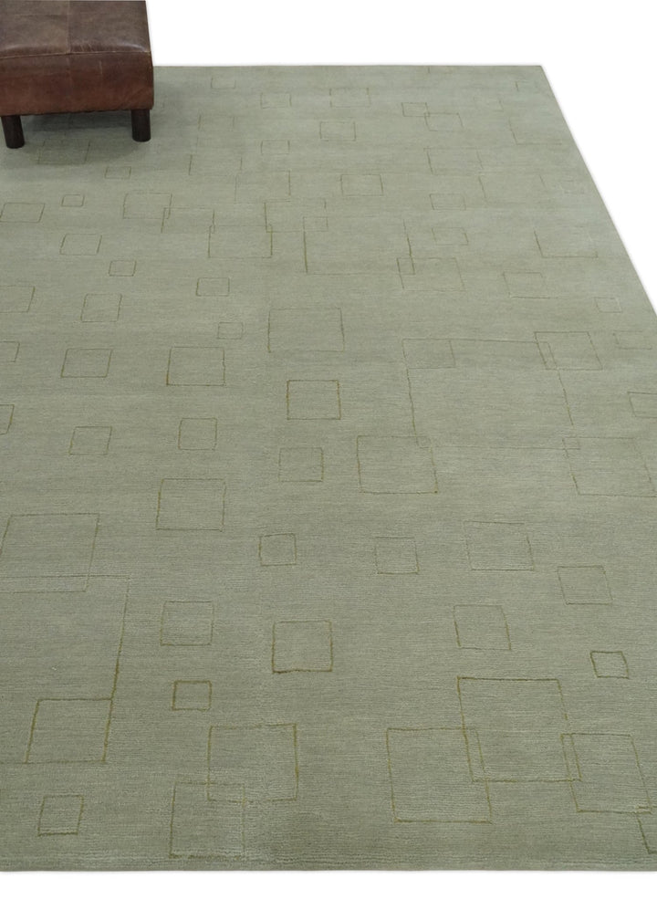 Olive Hand Knotted 5.6x8 Modern Geometric Wool and Silk Area Rug - The Rug Decor