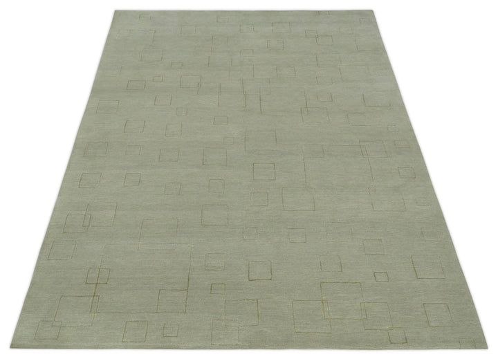 Olive Hand Knotted 5.6x8 Modern Geometric Wool and Silk Area Rug - The Rug Decor