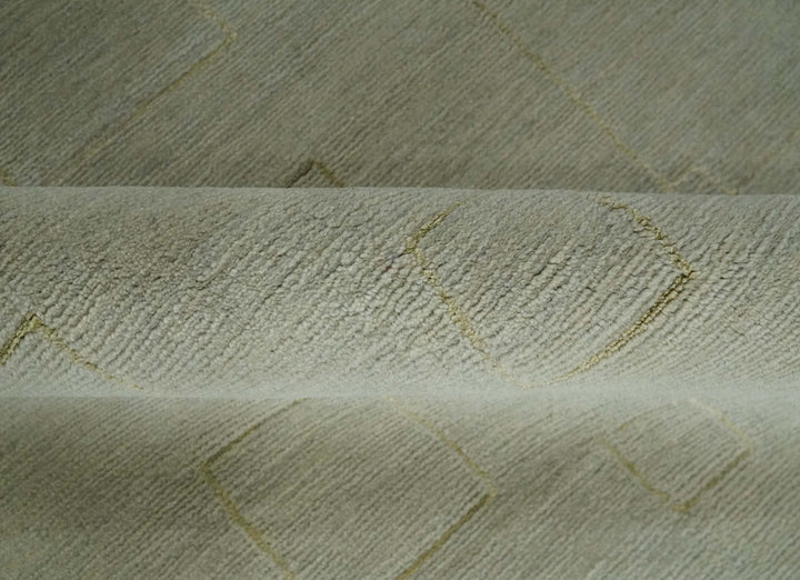 Olive Hand Knotted 5.6x8 Modern Geometric Wool and Silk Area Rug - The Rug Decor