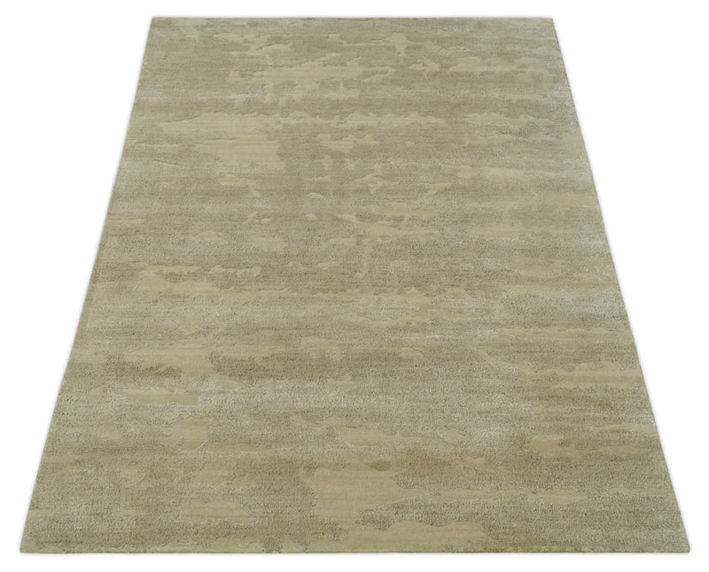 Olive Hand knotted Modern Carved Texture 4x6 Wool and art Silk Area Rug - The Rug Decor