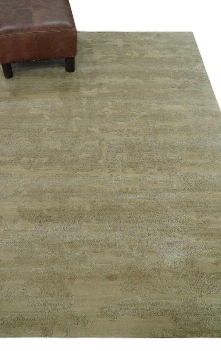 Olive Hand knotted Modern Carved Texture 4x6 Wool and art Silk Area Rug - The Rug Decor