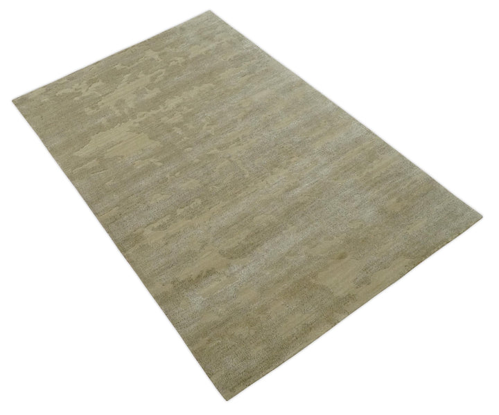 Olive Hand knotted Modern Carved Texture 4x6 Wool and art Silk Area Rug - The Rug Decor