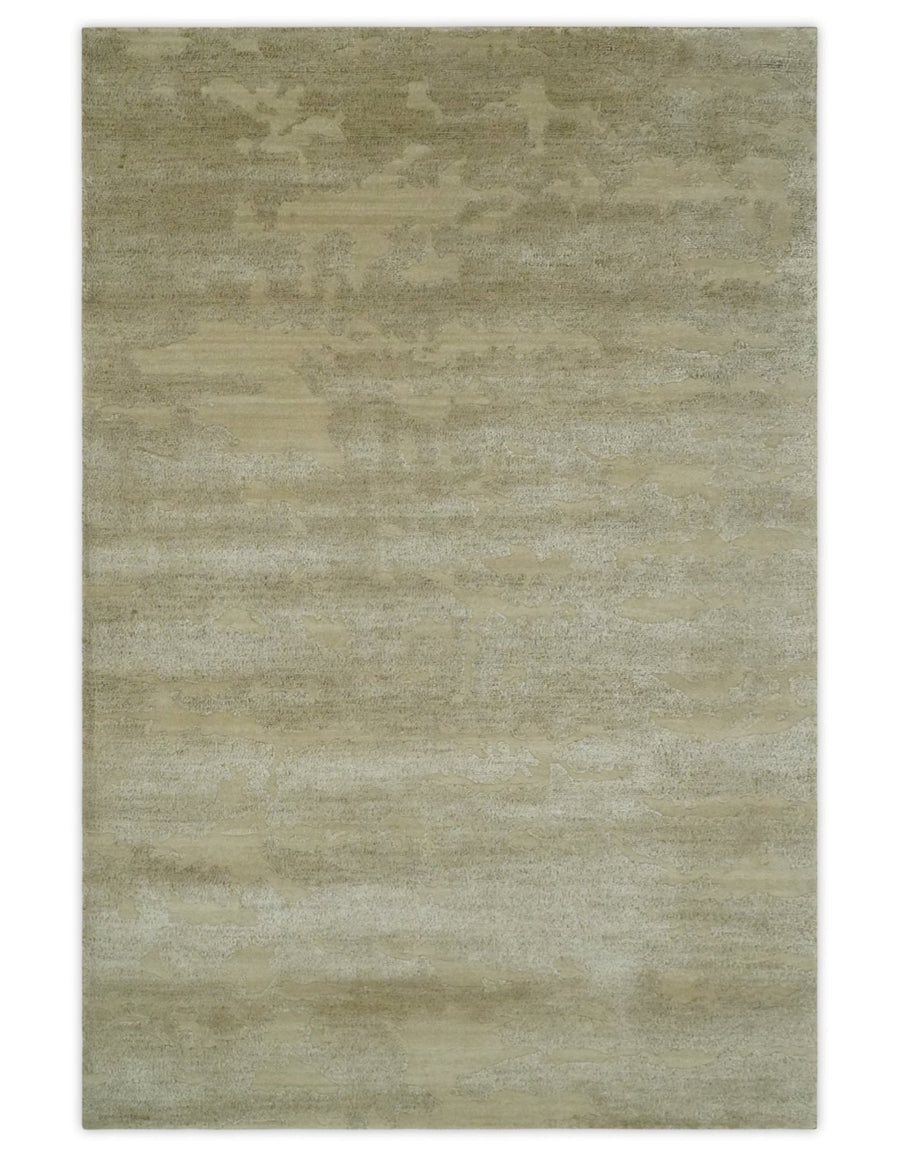 Olive Hand knotted Modern Carved Texture 4x6 Wool and art Silk Area Rug - The Rug Decor