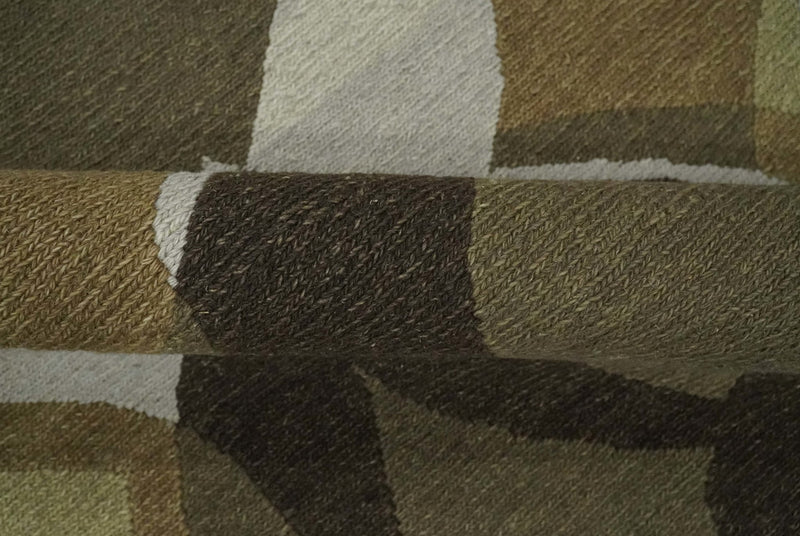 Olive, Ivory and Charcoal 6x9 Modern Abstract Hand Woven Soumak Dhurrie Wool Area Rug - The Rug Decor