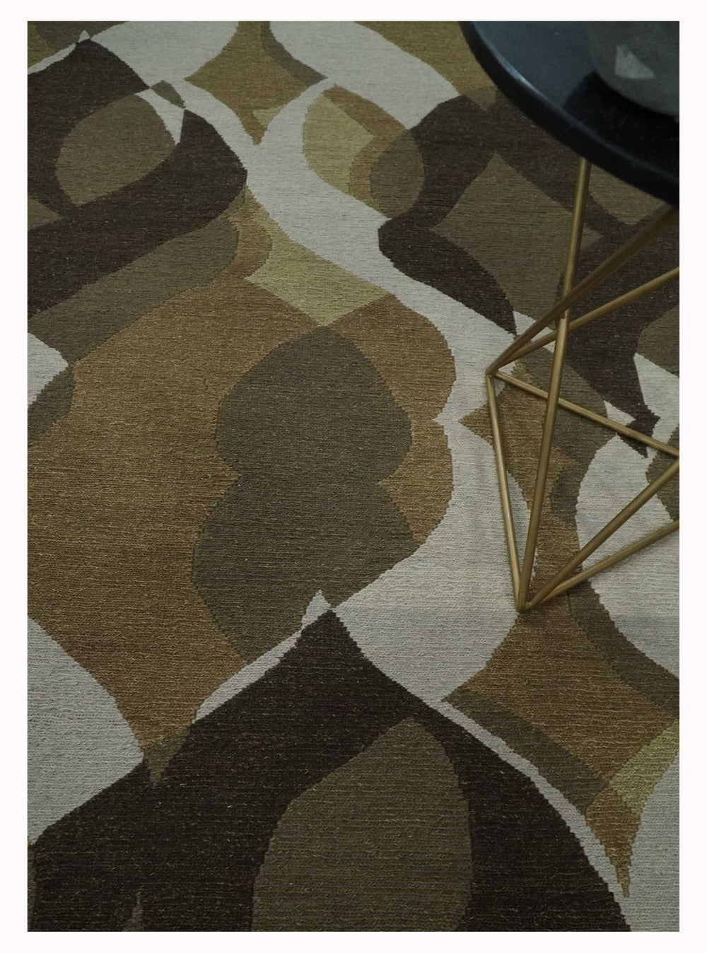 Olive, Ivory and Charcoal 6x9 Modern Abstract Hand Woven Soumak Dhurrie Wool Area Rug - The Rug Decor