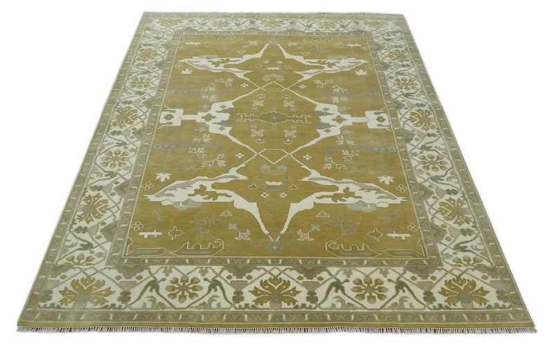 Olive, Ivory and Gray Hand knotted Oriental Oushak 9x12 wool Area Rug - The Rug Decor