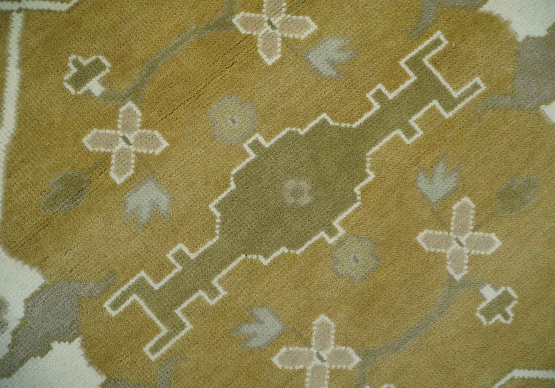 Olive, Ivory and Gray Hand knotted Oriental Oushak 9x12 wool Area Rug - The Rug Decor