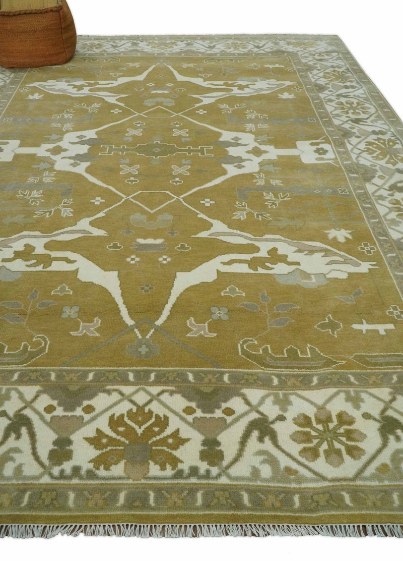 Olive, Ivory and Gray Hand knotted Oriental Oushak 9x12 wool Area Rug - The Rug Decor