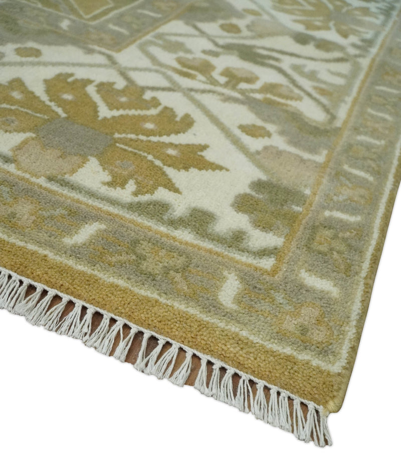 Olive, Ivory and Gray Hand knotted Oriental Oushak 9x12 wool Area Rug - The Rug Decor