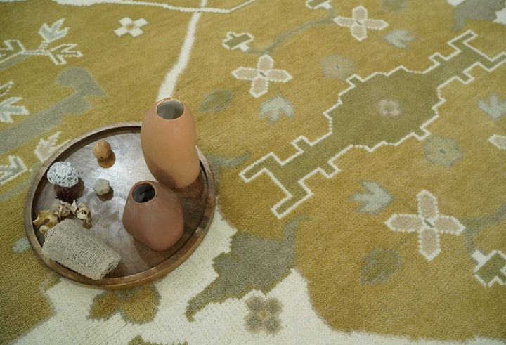 Olive, Ivory and Gray Hand knotted Oriental Oushak Multi size wool Area Rug - The Rug Decor