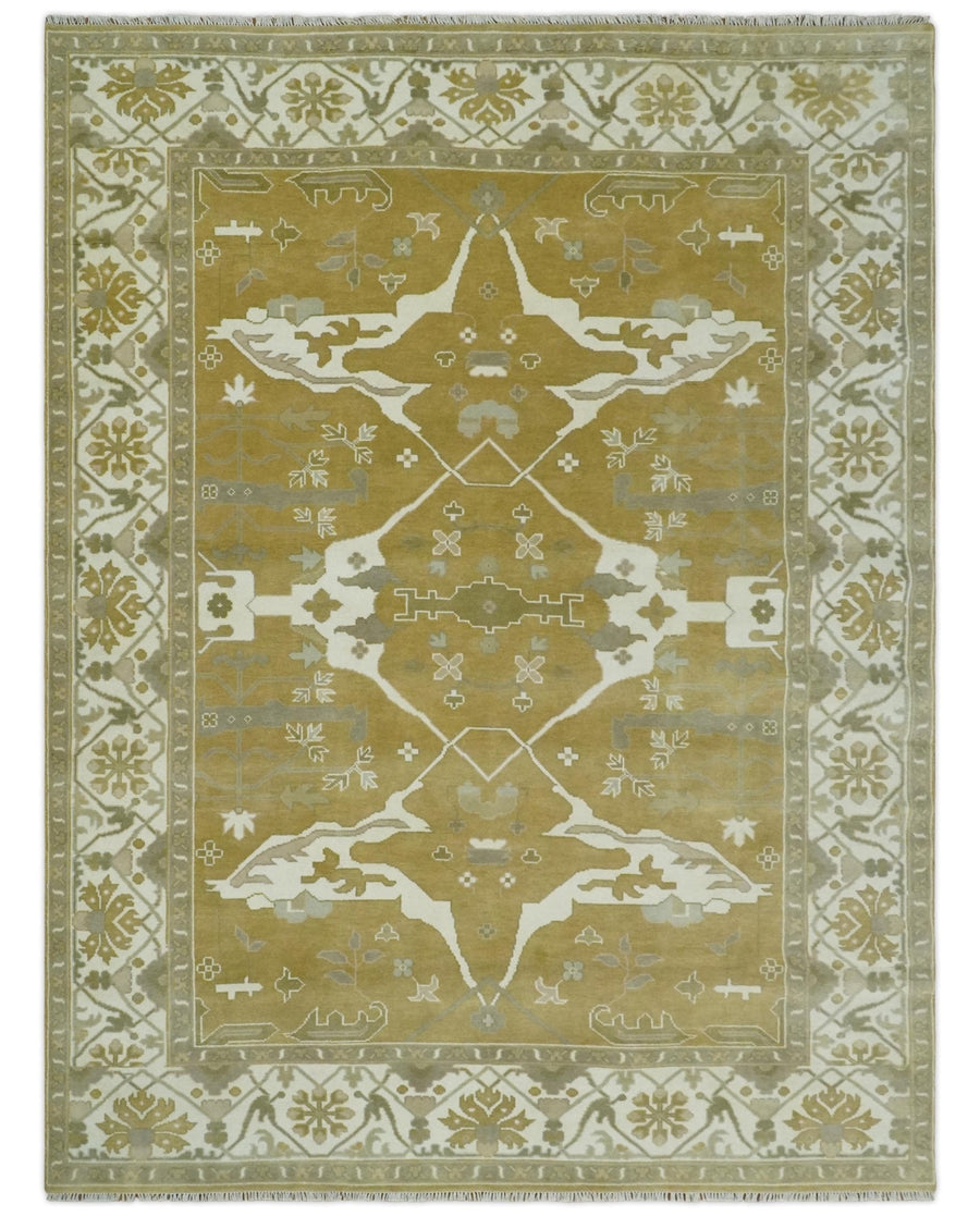 Olive, Ivory and Gray Hand knotted Oriental Oushak Multi size wool Area Rug - The Rug Decor