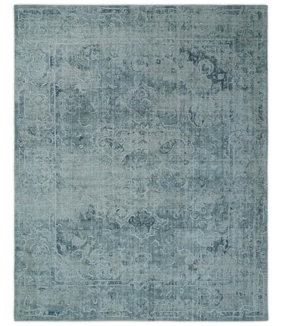 One of a Kind 8x10 Ivory, Gray and Charcoal Traditional Erased Hand Loomed Art Silk Area Rug | AE20810 - The Rug Decor