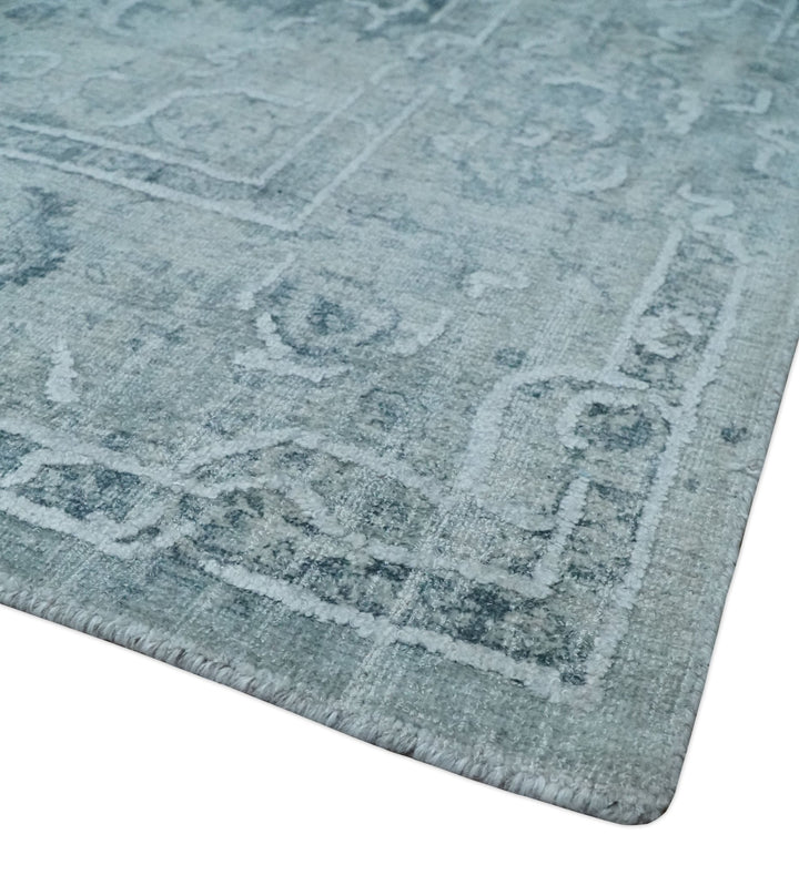 One of a Kind 8x10 Ivory, Gray and Charcoal Traditional Erased Hand Loomed Art Silk Area Rug | AE20810 - The Rug Decor