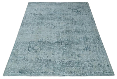 One of a Kind 8x10 Ivory, Gray and Charcoal Traditional Erased Hand Loomed Art Silk Area Rug | AE20810 - The Rug Decor