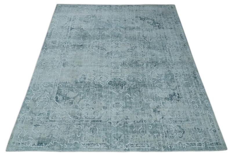 One of a Kind 8x10 Ivory, Gray and Charcoal Traditional Erased Hand Loomed Art Silk Area Rug | AE20810 - The Rug Decor