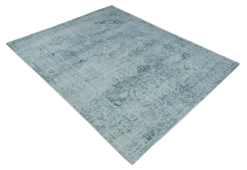 One of a Kind 8x10 Ivory, Gray and Charcoal Traditional Erased Hand Loomed Art Silk Area Rug | AE20810 - The Rug Decor