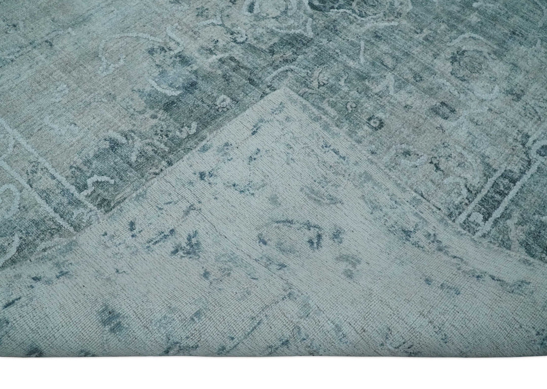 One of a Kind 8x10 Ivory, Gray and Charcoal Traditional Erased Hand Loomed Art Silk Area Rug | AE20810 - The Rug Decor