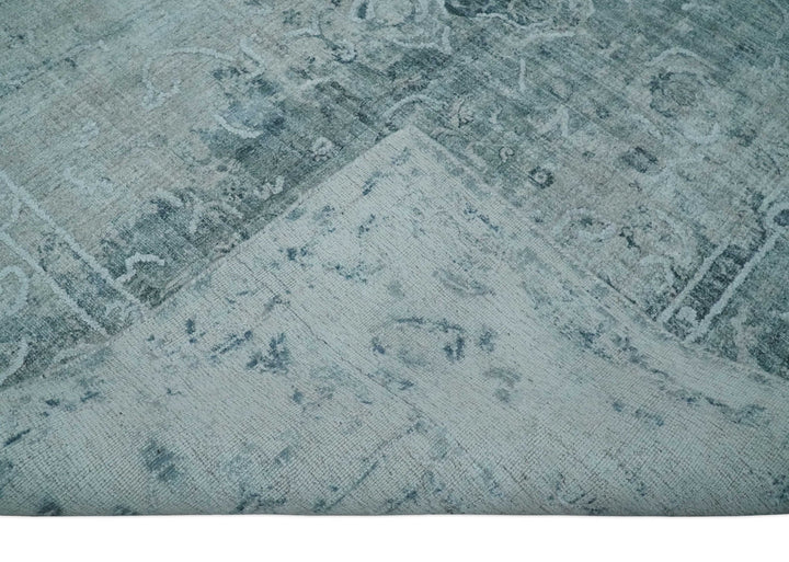 One of a Kind 8x10 Ivory, Gray and Charcoal Traditional Erased Hand Loomed Art Silk Area Rug | AE20810 - The Rug Decor