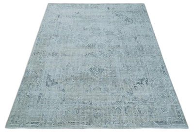 One of a Kind Traditional 8x10 Ivory, Gray and Charcoal Traditionally Hand Loomed Art Silk Area Rug | AE21810 - The Rug Decor