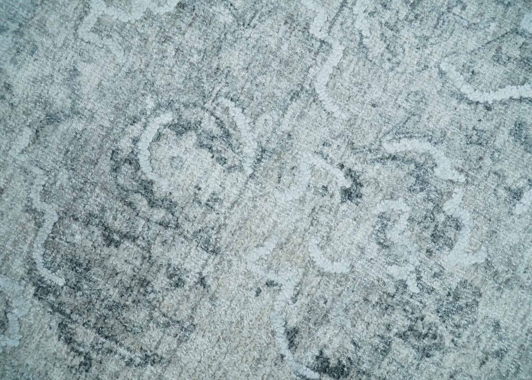 One of a Kind Traditional 8x10 Ivory, Gray and Charcoal Traditionally Hand Loomed Art Silk Area Rug | AE21810 - The Rug Decor
