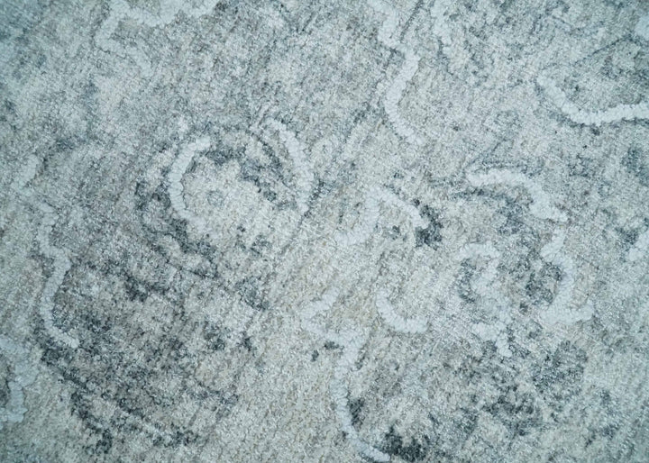 One of a Kind Traditional 8x10 Ivory, Gray and Charcoal Traditionally Hand Loomed Art Silk Area Rug | AE21810 - The Rug Decor