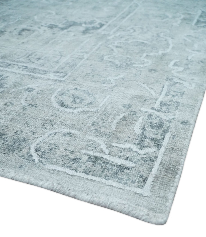 One of a Kind Traditional 8x10 Ivory, Gray and Charcoal Traditionally Hand Loomed Art Silk Area Rug | AE21810 - The Rug Decor