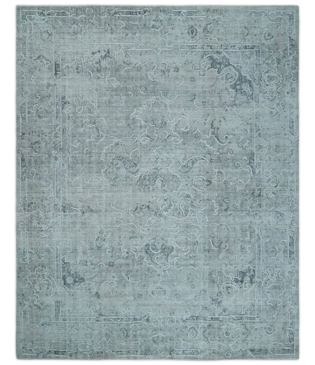 One of a Kind Traditional 8x10 Ivory, Gray and Charcoal Traditionally Hand Loomed Art Silk Area Rug | AE21810 - The Rug Decor