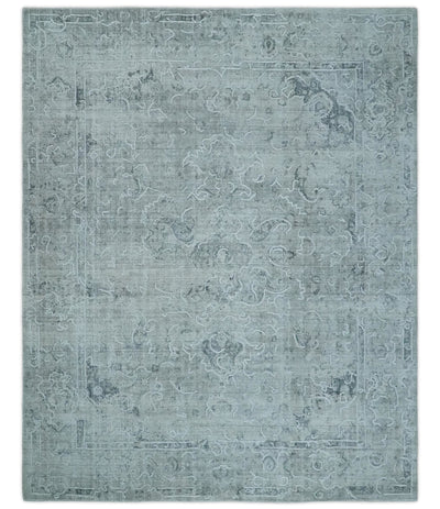 One of a Kind Traditional 8x10 Ivory, Gray and Charcoal Traditionally Hand Loomed Art Silk Area Rug | AE21810 - The Rug Decor