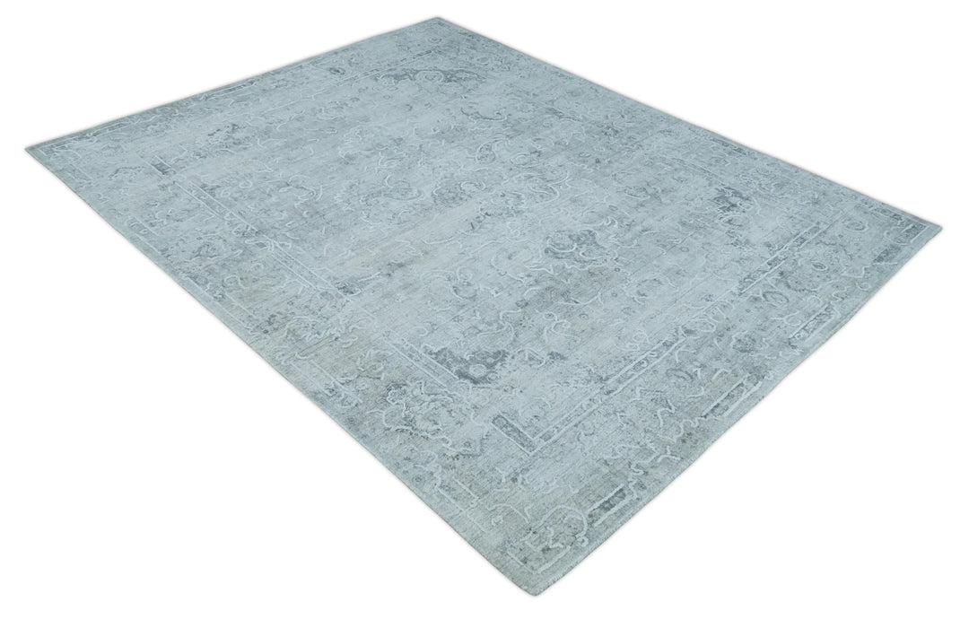 One of a Kind Traditional 8x10 Ivory, Gray and Charcoal Traditionally Hand Loomed Art Silk Area Rug | AE21810 - The Rug Decor