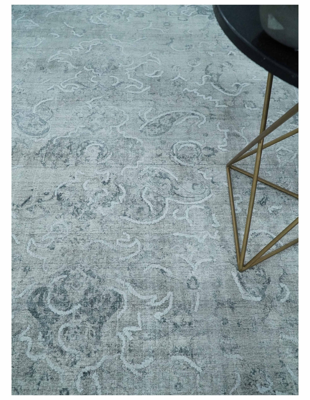 One of a Kind Traditional 8x10 Ivory, Gray and Charcoal Traditionally Hand Loomed Art Silk Area Rug | AE21810 - The Rug Decor
