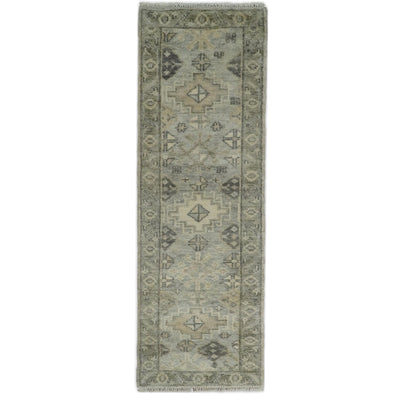 One of a Kind Tribal Design 8 feet Runner Gray and Beige Wool Area Rug | TRDCP66268 - The Rug Decor