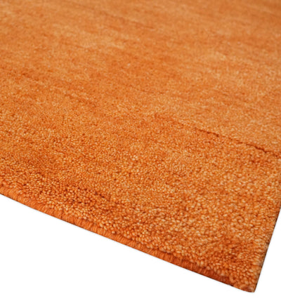 Orange Rust Solid Plane Woolen Hand Tufted 8x10 wool area Rug - The Rug Decor