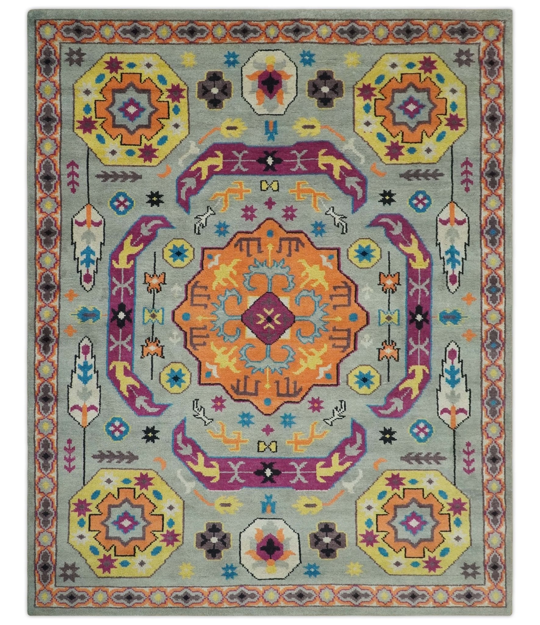 Peach, Silver and Mustard Traditional Mamluk Design Medallion wool Rug ...