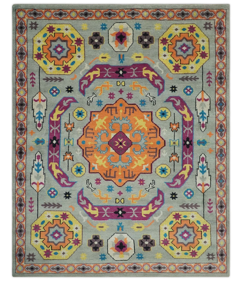 Orange, Silver and Mustard Traditional Mamluk Design Medallion Multi Size wool Area Rug - The Rug Decor