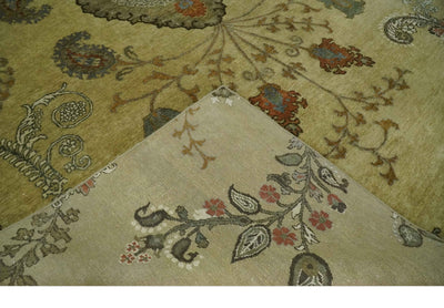 Oriental Floral Hand knotted Olive and Green 8x10 and 8.7x11.8 wool Area Rug - The Rug Decor