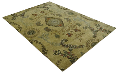 Oriental Floral Hand knotted Olive and Green 8x10 and 8.7x11.8 wool Area Rug - The Rug Decor