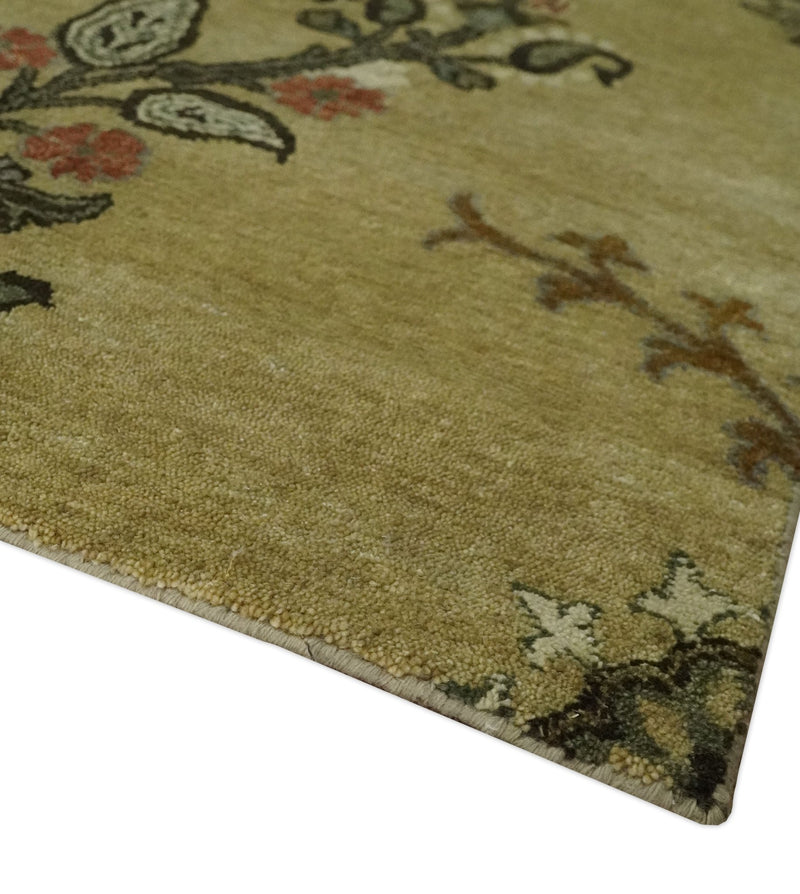 Oriental Floral Hand knotted Olive and Green 8x10 and 8.7x11.8 wool Area Rug - The Rug Decor