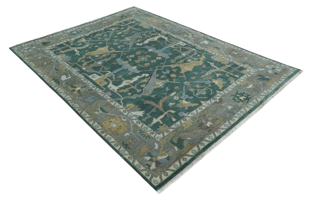 Oriental Oushak Teal Green and Gray 9x12 Hand Knotted Wool Area Rug - The Rug Decor