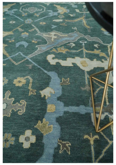 Oriental Oushak Teal Green and Gray 9x12 Hand Knotted Wool Area Rug - The Rug Decor
