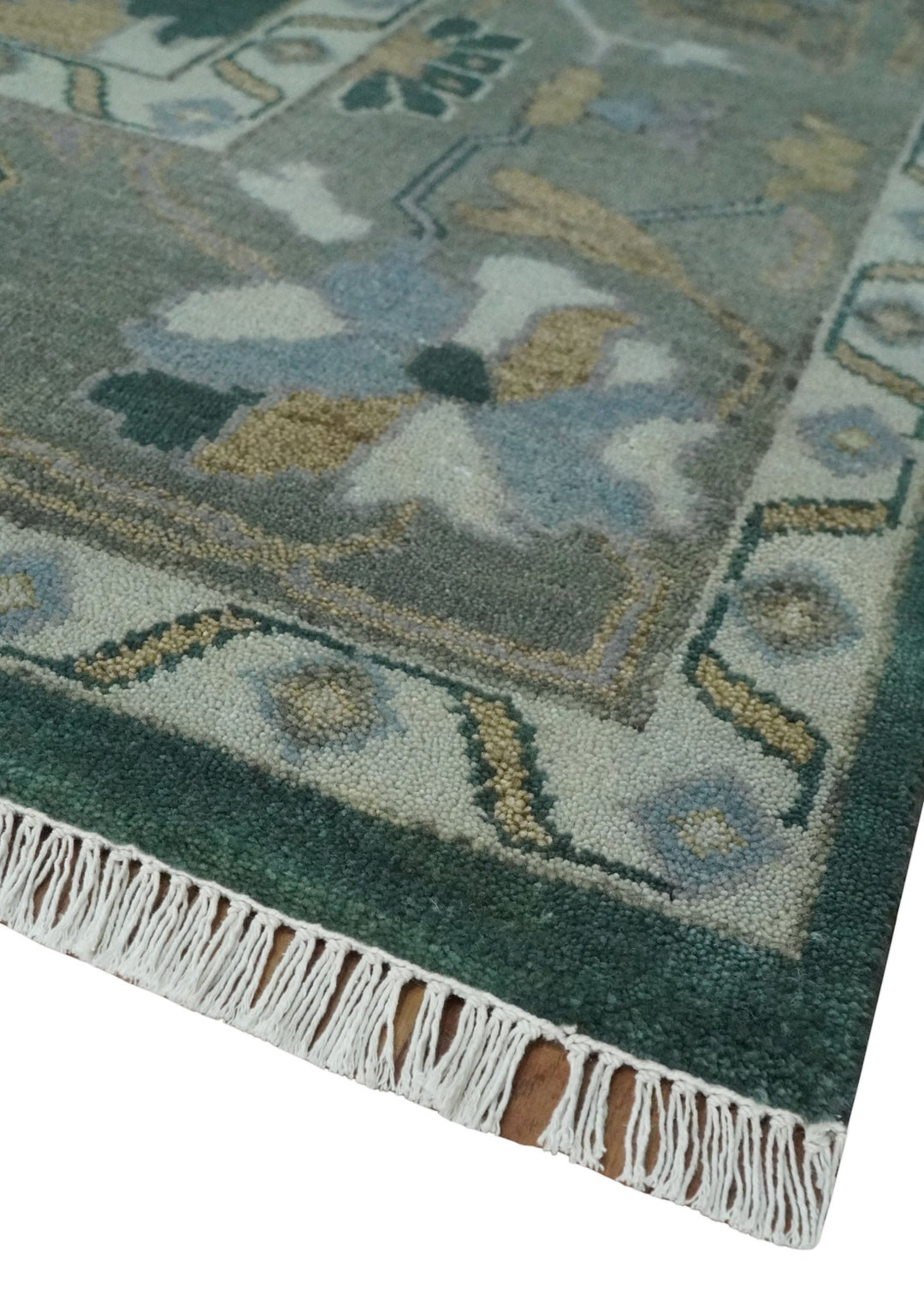 Oriental Oushak Teal Green and Gray 9x12 Hand Knotted Wool Area Rug - The Rug Decor