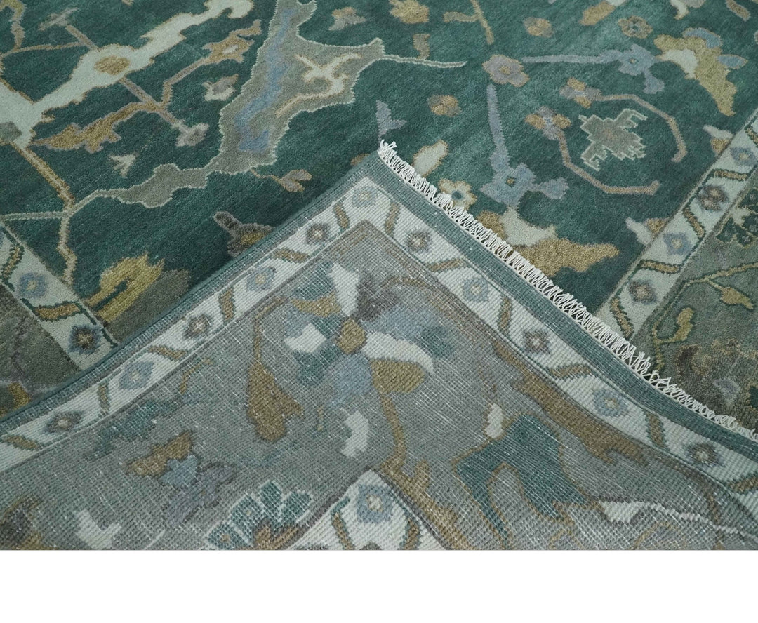 Oriental Oushak Teal Green and Gray 9x12 Hand Knotted Wool Area Rug - The Rug Decor