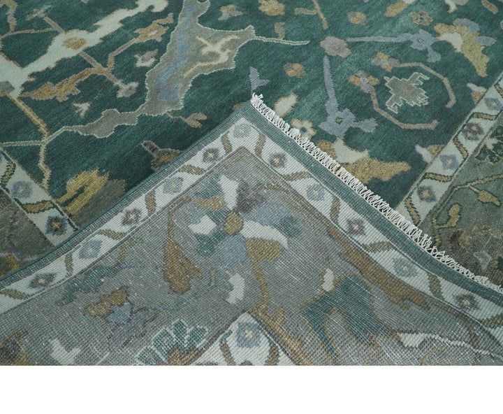 Oriental Oushak Teal Green and Gray 9x12 Hand Knotted Wool Area Rug - The Rug Decor