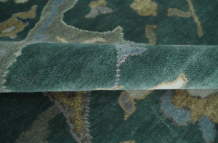 Oriental Oushak Teal Green and Gray 9x12 Hand Knotted Wool Area Rug - The Rug Decor